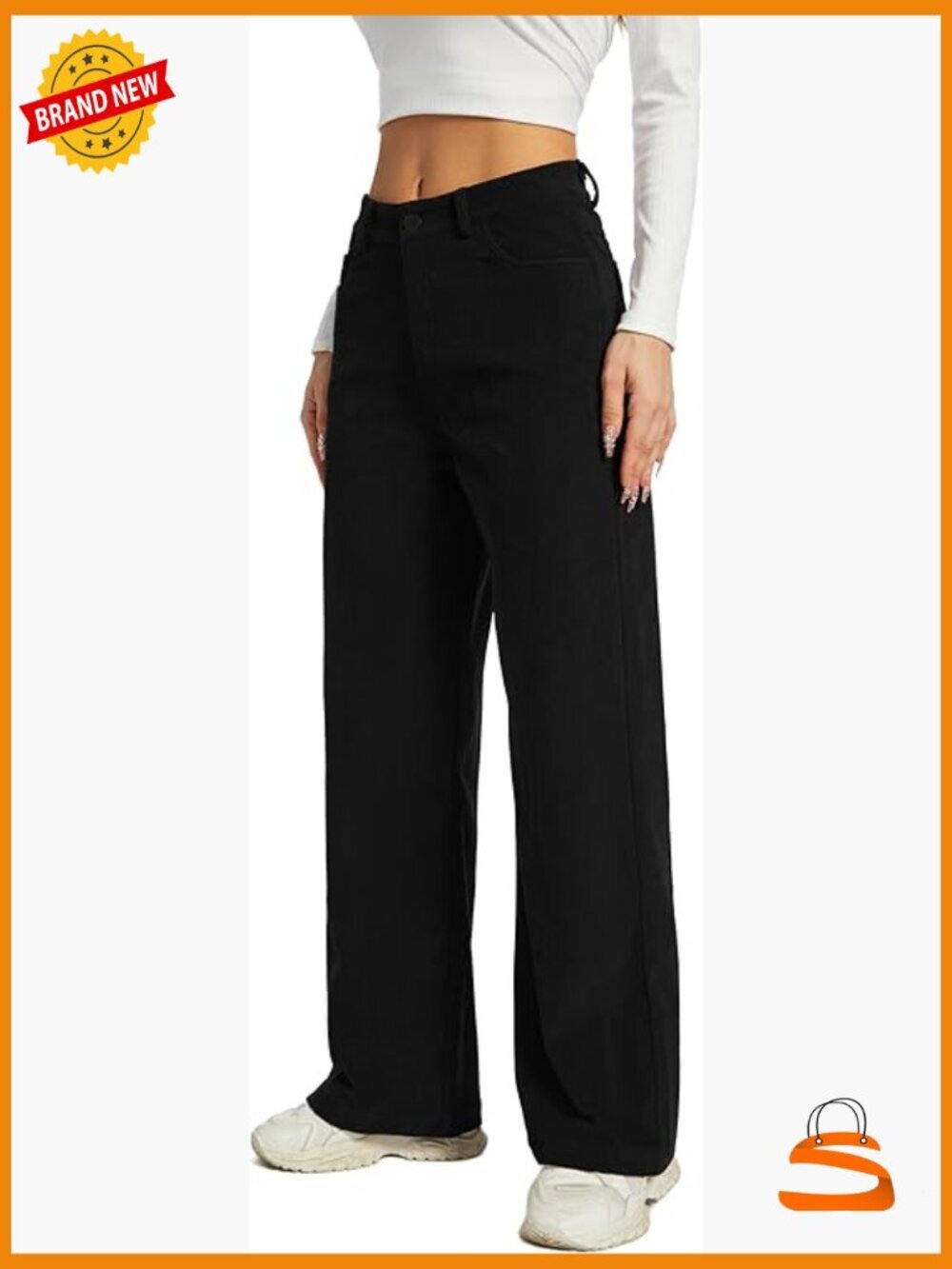 Women's Corduroy Mid Rise Straight Leg Pants with Pockets